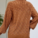 Solid Color Hollowed Out Knitted Cardigan Loose V-Neck Long Sleeved Cardigan Top