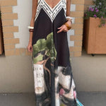 Unique Ink Flower Print Suspender Maxi Dress