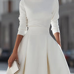 Long Sleeve High-Neck Top And Midi Skirt Two-Piece Set
