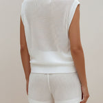 Quiet Luxury Ivory Knit Sleeveless V-Neck Top & Drawstring Shorts Set