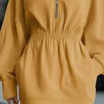 Mustard Yellow Half-Zip Hooded Sweatshirt Dress