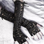 Lace Up Long Fingerless Gloves