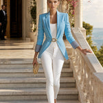 Simple And Elegant Striped Long-sleeved Blue Belted Blazer
