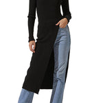 Margo Maillard Turtleneck High Slit Ribbed Knit Dress