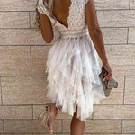 V-Neck Lace Sleeveless Layered Midi Dress