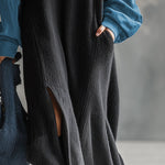 Fashionable Casual Black Knitted Denim Trim Maxi Dress