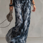 Elegant Urban Navy Blue Printed Wide-leg Pants