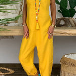 Harper Casual Solid Backless Knotted Strappy Loose Jumpsuit