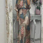 Harlen Satin Unique Printed Loose Shirt Top and Elastic Waist Maxi Skirt Set