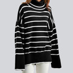 Striped Sweater Casual Turtleneck Knit Pullover Jumper Tops