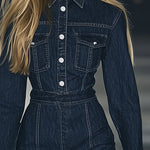 【24-hour shipping out】Casual Slim Fit Vintage Lace-up Long Sleeve Denim Maxi Dress