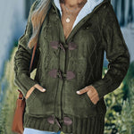 Nadorine Women's Casual Loose Fitting Fluffy Button Down Knitwear Coatigan Chunky Cable Hooded Cardigan