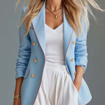 Vintage Sky Blue Linen-Blend Double-Breasted Blazer