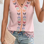 JUST BE YOU BOHO EMBROIDERED TASSEL SLEEVELESS TOP - 4 COLORS