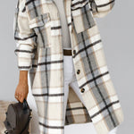 Lapel Single-breasted Double-pocket Plaid Coat