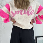 Positivity and Warmth Knit Happy Face Contrast Color Loose Sweater