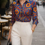 Long Sleeves Buttoned Flower Print Lapel Blouses&Shirts Tops