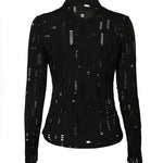Turn-down Collar Hollow Out Button Down Shirt Top