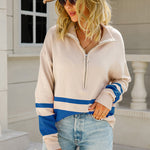 Striped Half-Zip Collared Sweater