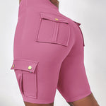 Tummy Control Butt Lifting Active Shorts High Waist Flap Pocket Workout Bermuda Cargo Running Shorts