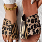 Zebra Stripe Leopard Pattern Toe Post Slippers