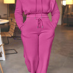 2 Pieces Outfit Long Sleeve Crop Drawstring Hoodie Sweatshirt with Thumb Hole Cuffs and Casual Drawstring Elastic Waist Wide Leg Sweatpants Set