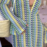 Bondi Beach Knit Colorful Wave Print Long Sleeve Vacation Maxi Dress