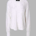 V-Neck Long Sleeve Beaded Decor Oversized Sweater Fluffy Pullover Top