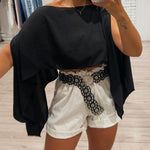 Women's Off Shoulder Convertible Crop Top Casual Multi Wear Slit Blouse with Bandeau