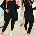 3 Piece Lounge Set Crewneck Sleeveless Tank Top Long Sleeve Open Front Coat Pants Sweatsuit