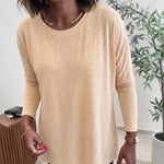 Women's Asymmetric Hem Long Sleeve Top Loose Fit Dropped Shoulder Crewneck Soft Slouchy Casual Tee