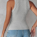 Women's Striped Racerback Tank Top Slim Fit Ribbed Sleeveless Top with Built in Bra
