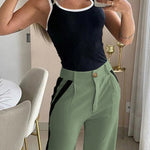 2 Piece Contrast Binding Sleeveless Slim Fit Tank Top and Striped Pants Sets Tracksuits Match Sets