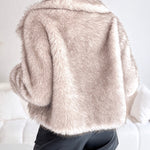 Turn-down Collar Long Sleeve Faux Fur Coat Jacket Casual Warm Fluffy Cropped Coat