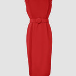 Round Neck Sleeveless Waist Ruched Slit Dress