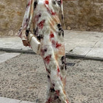 Ninah Satin Tie-dye Print Tie-up Neck One Sleeve H-line Maxi Dress