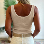 U-Neck Sleeveless Half Button Front Tank Slim Fit Backless Knit Waffle Tank Top