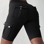 Tummy Control Butt Lifting Active Shorts High Waist Flap Pocket Workout Bermuda Cargo Running Shorts
