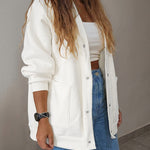 Women's Casual Loose Cardigan V Neck Snap Button Down Jacket Drop Shoulder Coat with Pockets
