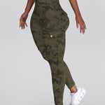 Camouflage Print High Waist Skinny Leggings with Cargo Flap Pockets Casual Pants