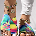 Zebra Stripe Leopard Pattern Toe Post Slippers