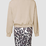 2 Piece Contrast Sequin Heart Pattern V-Neck Sweatshirt Leopard Print Sleeveless Tank Dress Set