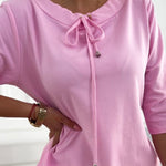 Stand Collar Drawstring Three Quarters Sleeve Casual Sweatshirt Dress