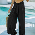 Nadorine Casual High Waisted Flowy Wide Leg Pants Bowtie Front Split Wrap Pants Trousers