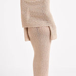 Marisol Ribbed Boucle Material Draped Off Shoulder Stretch Vacation Maxi Dress