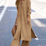 Nadorine Casual Long Sleeve Shirt and Wide Leg Pants Set
