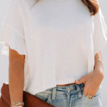 Ruffle Half Sleeve Solid Knitting Cropped Pullovers