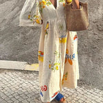 Margovil V Neck Button Down Tropic Print Sun-kissed Maxi Holiday Dress