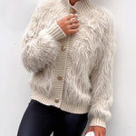 Women's Faux Fur Sweater Cardigan Knitted Turtleneck Jumper Fluffy Coat