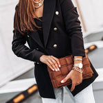 Margovil Lapel Double Breasted Open Front Blazer Jacket